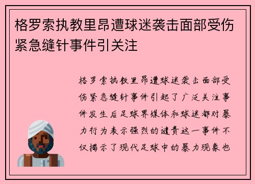 格罗索执教里昂遭球迷袭击面部受伤紧急缝针事件引关注